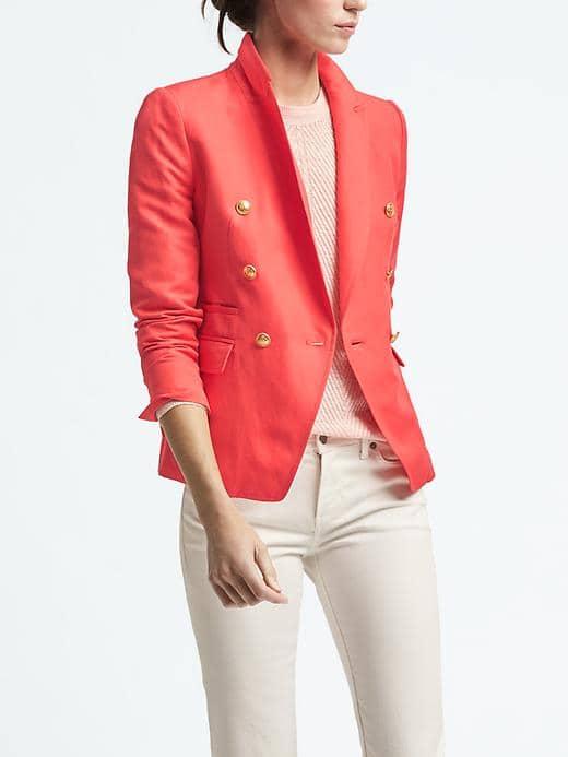 Banana Republic Coral Linen Blend Blazer - Bright Coral