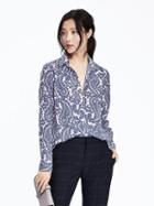 Banana Republic Womens Dillon Fit Paisley Print Shirt Size L Tall - Boutique Blue
