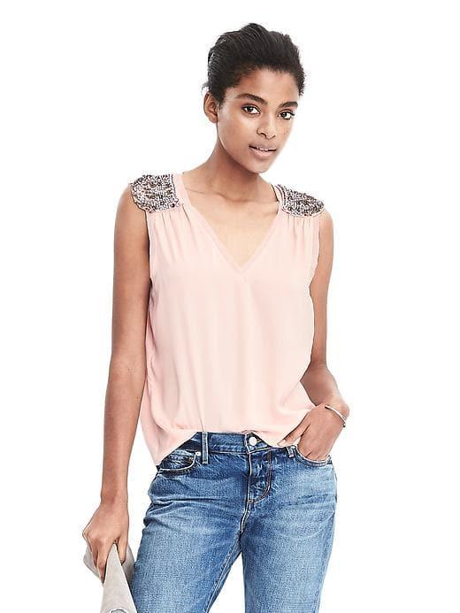 Banana Republic Womens Embellished Shoulder Tank - Pink Blush