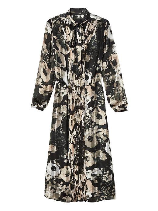 Banana Republic Womens Floral Tie Neck Shirtdress - Olive