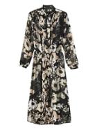 Banana Republic Womens Floral Tie Neck Shirtdress - Olive