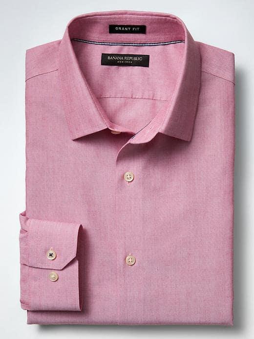 Banana Republic Mens Camden Fit Non Iron Solid Shirt - Crimson Red