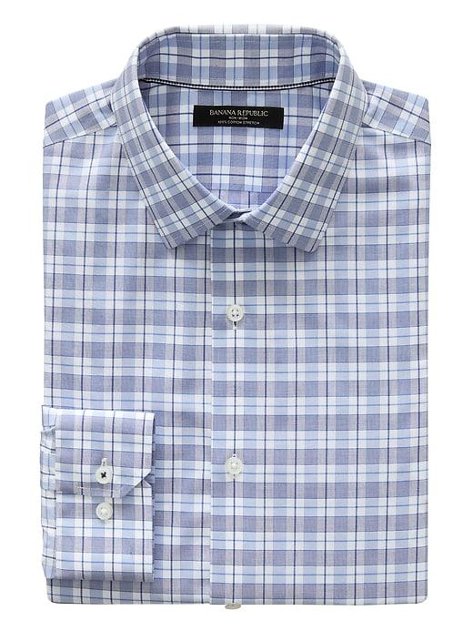 Banana Republic Mens Camden Standard-fit Non-iron Check Shirt Parisian Blue Size Xxs