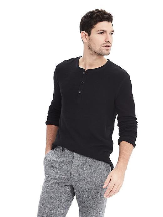 Banana Republic Mens Heritage Rib Henley - Black