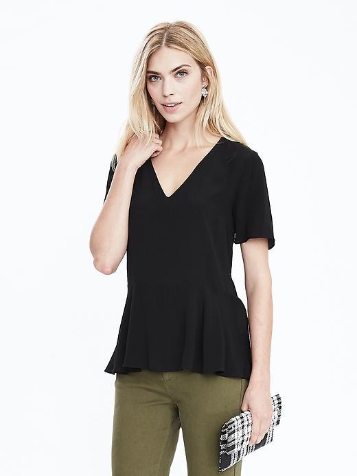 Banana Republic Womens Short Sleeve Peplum Tee Size L - Black