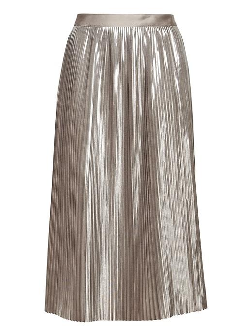 Banana Republic Womens Metallic Pleated Midi Skirt Champagne Silver Size 14