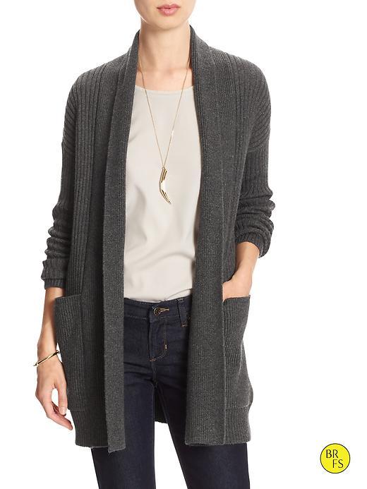 Banana Republic Womens Factory Ribbed Open Front Cardigan Size L - Dark Charcoal Heather
