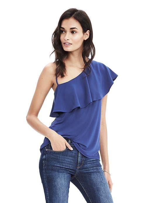 Banana Republic Womens Off The Shoulder Ruffle Top - Tibetan Blue