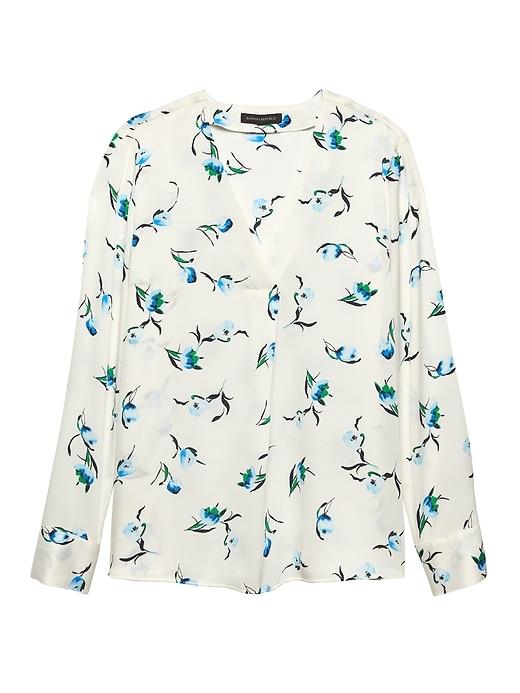 Banana Republic Womens Floral Drapey V-neck Top White Size Xs