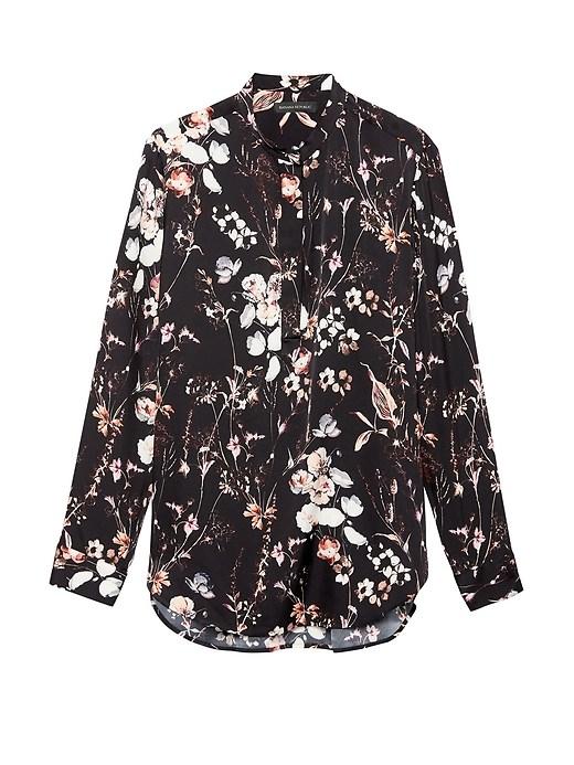 Banana Republic Womens Parker Tunic-fit Floral Washable Stretch Silk Popover Shirt Silky Floral Cool Size S