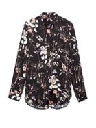 Banana Republic Womens Parker Tunic-fit Floral Washable Stretch Silk Popover Shirt Silky Floral Cool Size S