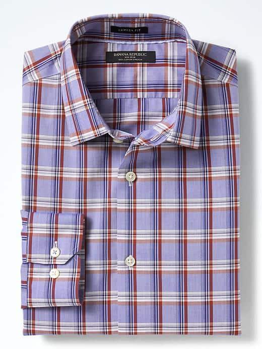 Banana Republic Mens Camden Fit Non Iron Stretch Grid Shirt - Lipstick Red