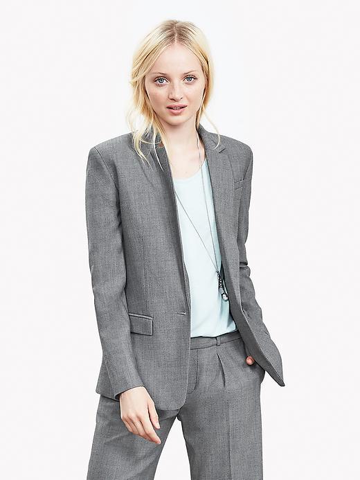 Banana Republic Womens Gray Lightweight Wool One Button Blazer Size 0 Petite - Light Gray