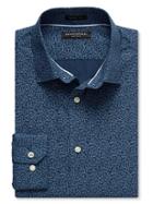Banana Republic Grant Fit Print Shirt Size L Tall - Navy Star