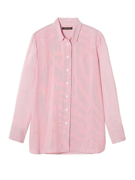 Banana Republic Womens Parker-fit Ruffle Boyfriend Tunic Red Stripe Size Xl