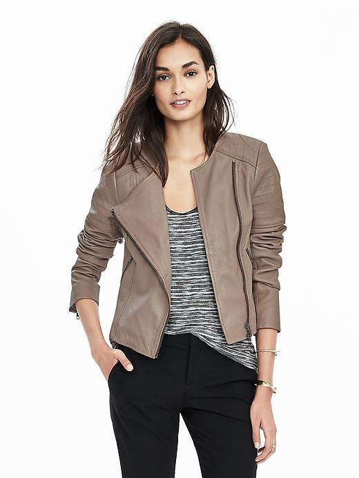 Banana Republic Collarless Leather Jacket Size L - Gray