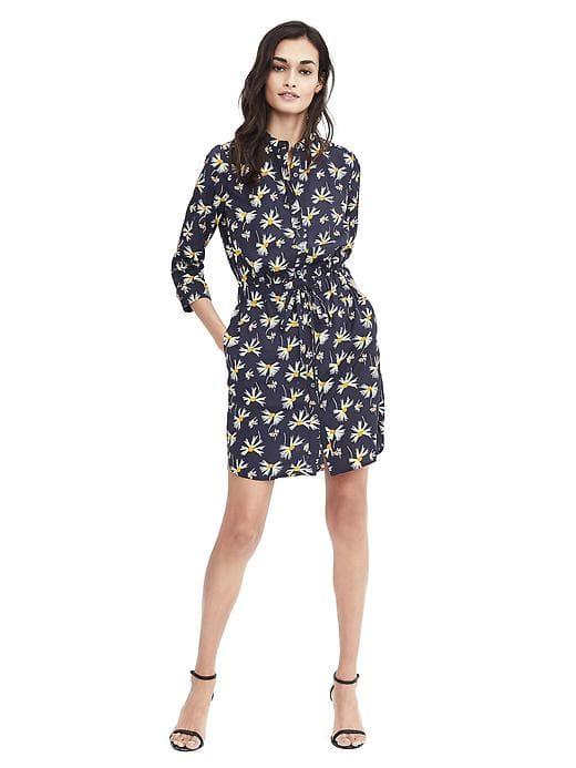 Banana Republic Womens Long Sleeve Floral Print Shirt Dress - Navy