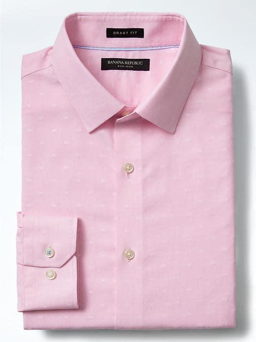 Banana Republic Grant Fit Non Iron Dobby Micro Print Shirt - Pink