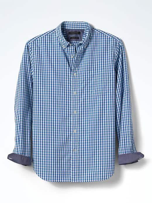 Banana Republic Mens Grant Fit Custom Wash Multi Ginham Shirt - Blue