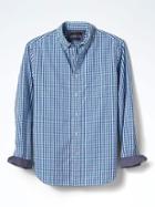 Banana Republic Mens Grant Fit Custom Wash Multi Ginham Shirt - Blue