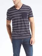 Banana Republic Mens Vintage Stripe Vee Tee - Navy