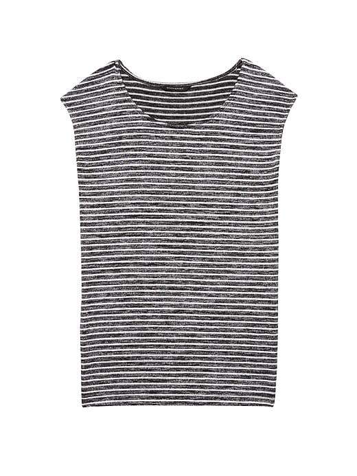 Banana Republic Womens Petite Luxespun Side-slit T-shirt Multi Stripe Size L