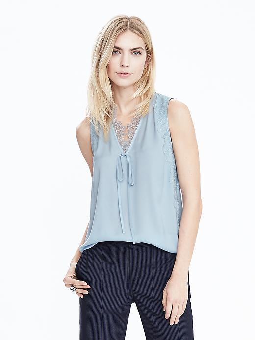 Banana Republic Lace Tie Neck Top Size L - Light Blue