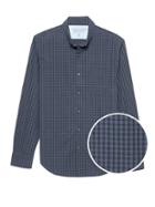 Banana Republic Mens Grant Slim-fit Luxe Poplin Grid Shirt Dark Navy Blue Size S