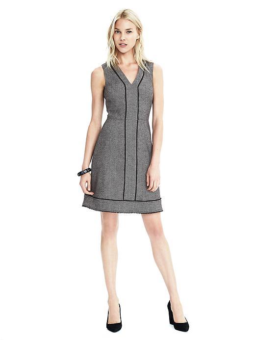 Banana Republic Womens Sleeveless Herringbone Wool Blend Dress - Black And White