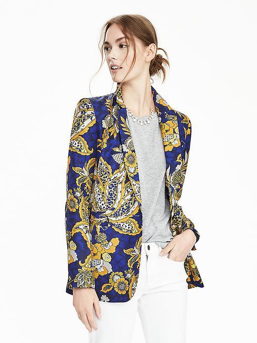 Banana Republic Womens Limited Edition Long Floral Silk Blazer Size 0 - Blue Multi
