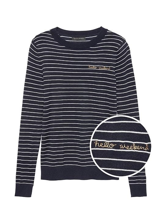 Banana Republic Womens Silk Cashmere Embroidered Stripe Crew-neck Sweater Bold Blue Stripe Size Xxl