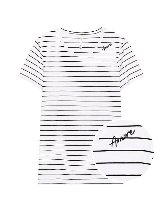 Banana Republic Womens Supima Cotton Embroidered T-shirt Shadow Stripe Size L