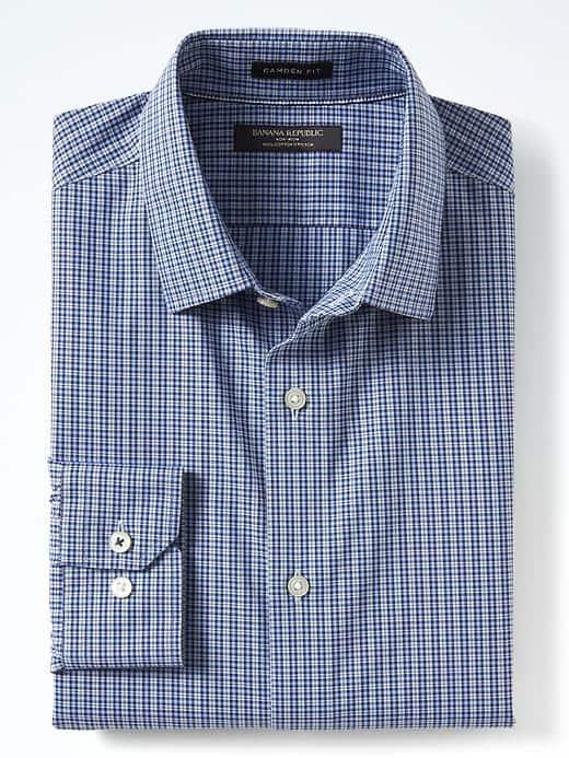 Banana Republic Mens Camden Fit Non Iron Stretch Plaid Shirt - Anchor Royal
