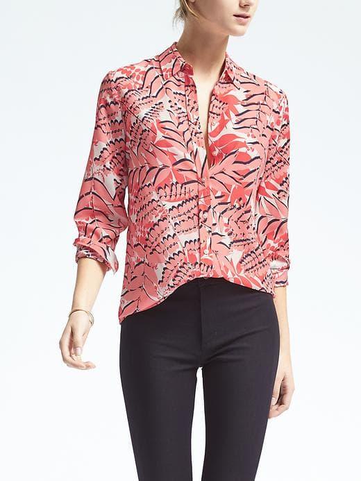 Banana Republic Dillon Fit Palm Blouse - Pink Palm
