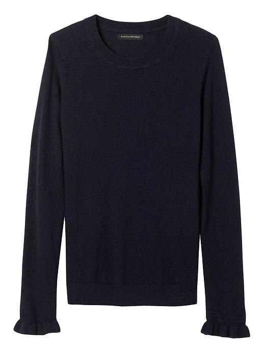 Banana Republic Womens Fine Italian Superloft Ruffle Cuff Pullover Crew - Navy