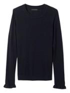 Banana Republic Womens Fine Italian Superloft Ruffle Cuff Pullover Crew - Navy
