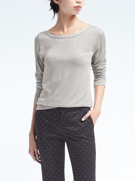 Banana Republic Womens Silk Cotton Boatneck Top - Heather Gray