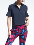 Banana Republic Flutter Sleeve Polo Top - Preppy Navy