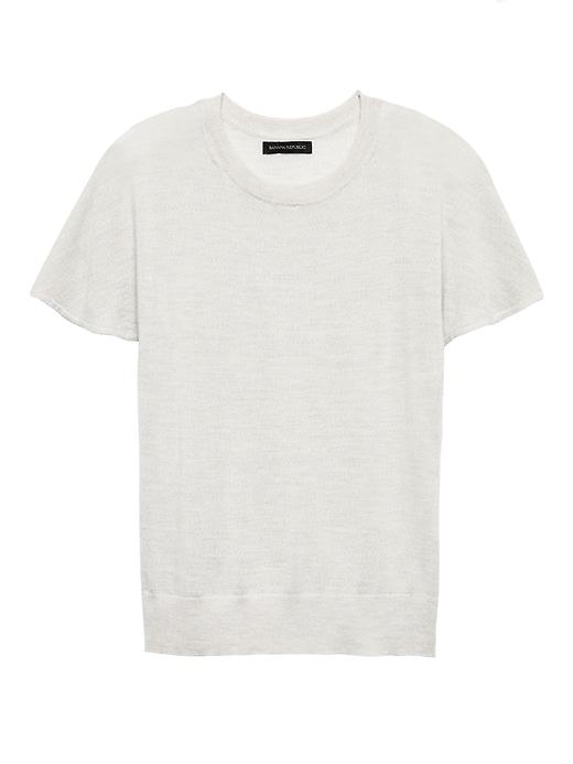 Banana Republic Womens Machine-washable Merino Flutter-sleeve Sweater Heather Light Gray Size L
