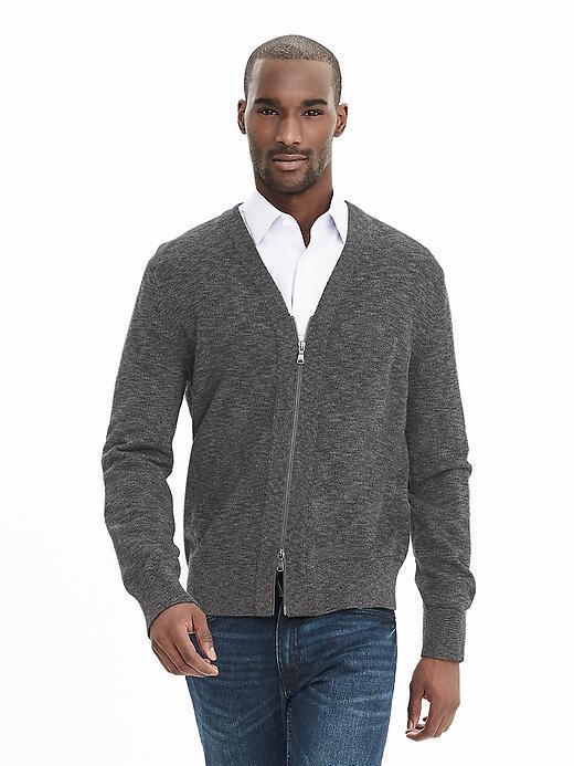 Banana Republic Mens Bonded Zip Cardigan Size L Tall - Dark Gray