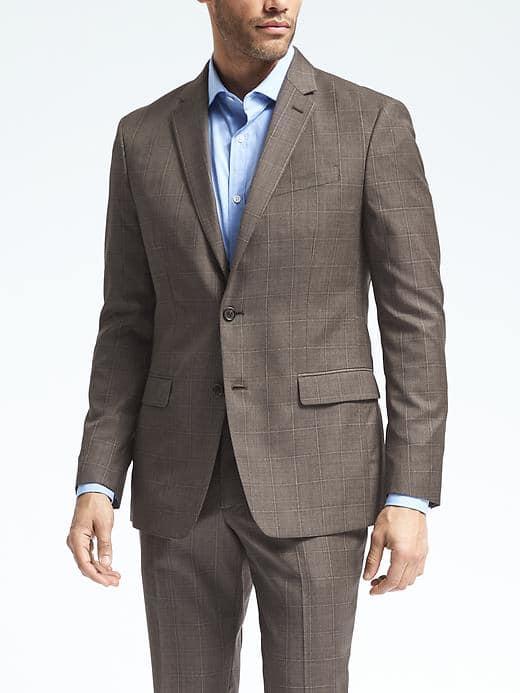 Banana Republic Mens Standard Brown Windowpane Wool Suit Jacket - Brown