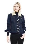 Banana Republic Womens Shearling Collar Jean Jacket - Dark Wash