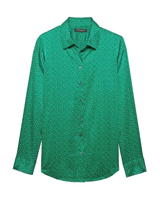 Banana Republic Womens Dillon Classic-fit Soft Dot Shirt Bright Green Size M