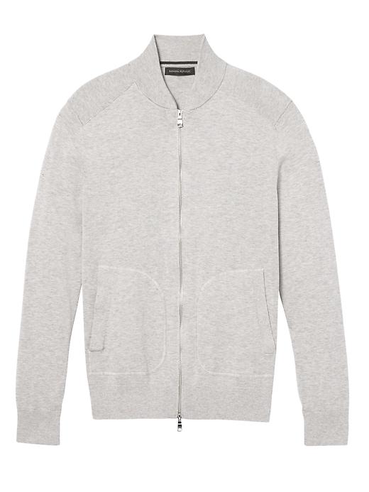 Banana Republic Mens Supima Cotton Sweater Bomber Gray Size Xl