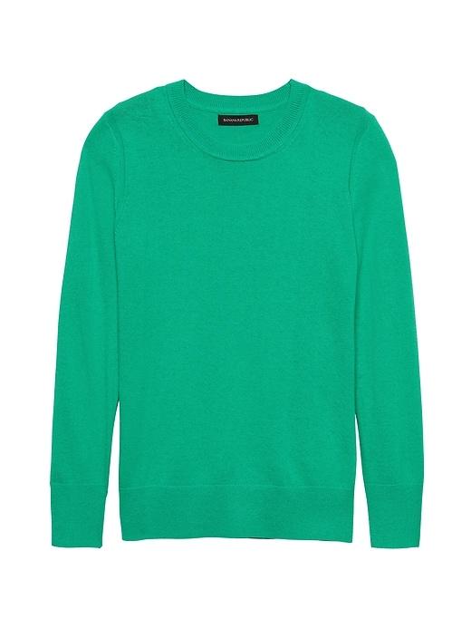 Banana Republic Womens Petite Italian Merino-blend Crew-neck Sweater Botanical Green Size Xs
