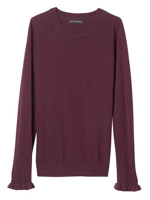 Banana Republic Womens Fine Italian Superloft Ruffle Cuff Pullover Crew - Burgundy