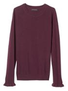 Banana Republic Womens Fine Italian Superloft Ruffle Cuff Pullover Crew - Burgundy