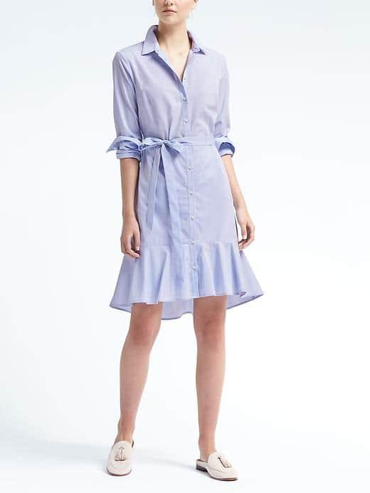 Banana Republic Womens Flounce Hem Shirtdress - Light Blue