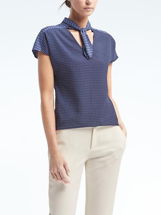 Banana Republic Dot Tie Neck Top - Blue Print