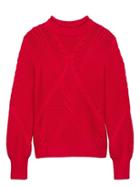 Banana Republic Womens Petite Chunky Mixed-cable Knit Mock-neck Sweater True Red Size L